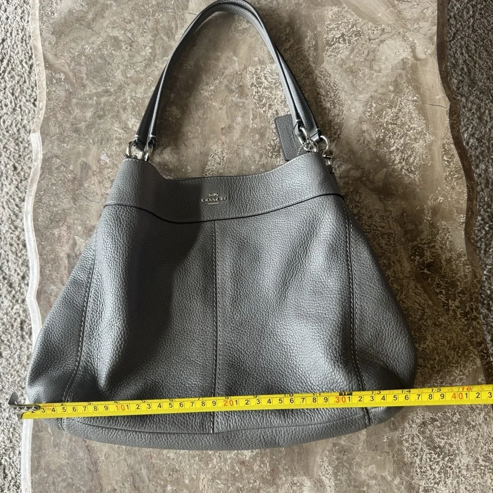 Coach F28997 Lexy Large Grey Birch / Silver Pebble Leather Shoulder Bag Tote